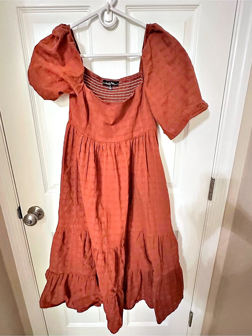 Lovely day rust Brown Puff Sleeve Mini Dress
